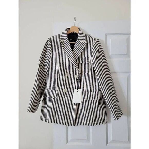 Tara Jarmon Milo Striped Cotton Jacket NWT 42 - Picture 2 of 11